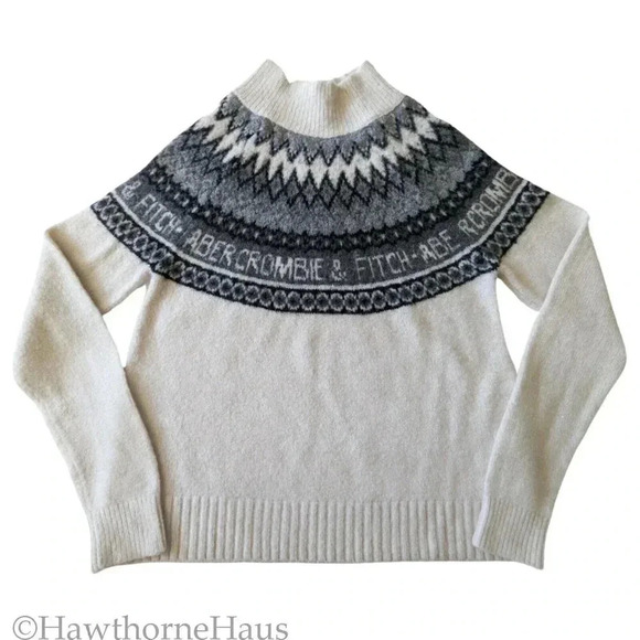ABERCROMBIE & FITCH Soft Fair Isle Sweater Size S Pullover Logo Knit - Picture 2 of 6